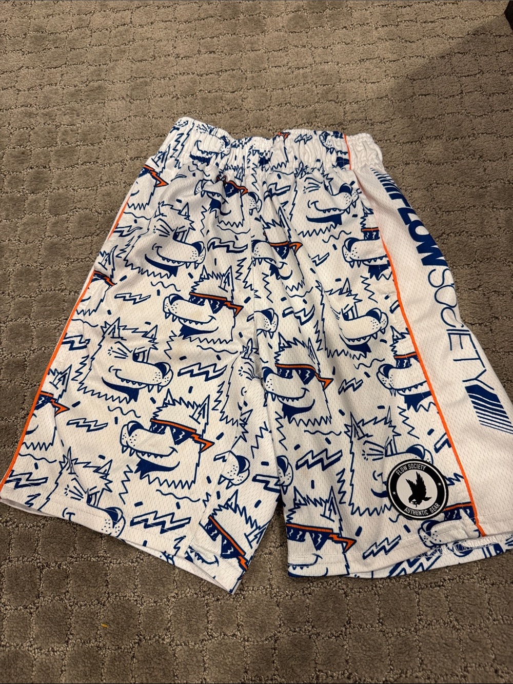 Low Society White, Blue & Orange Kids Graphic Mesh Shorts